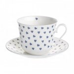 ROY KIRKHAM FINE BONE CHINA | BLUE HEARTS SET OF TWO ''CHATSWORTH'' LARGE BREAKFAST CUP & SAUCERS